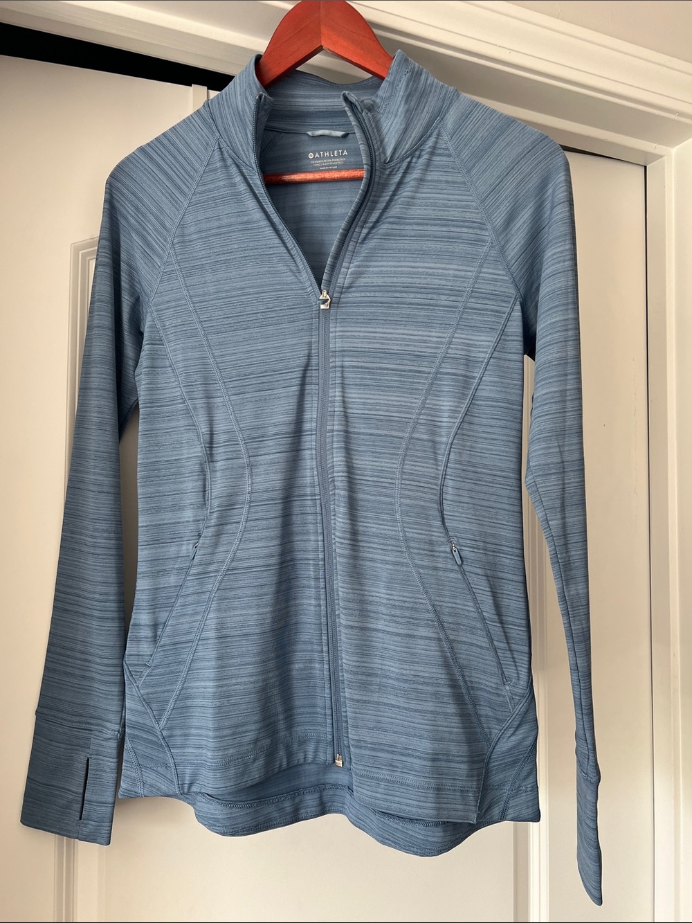 Athleta Light Blue Heathered Full-Zip Bomber Jacket